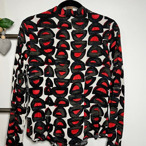 Nic and Zoe NWT Long Sleeve Red Black White‎ Button Up Blouse Size X Small - Picture 5 of 8